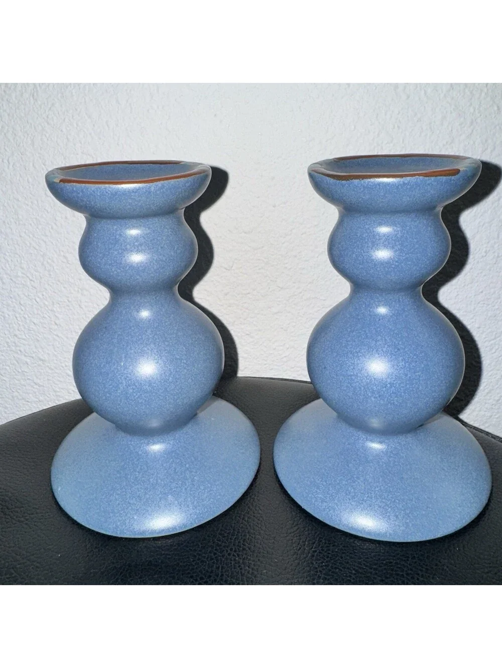 Dansk KW Portugal Blue Ceramic Candlestick Holders Pair Mid Century Modern 5.5”